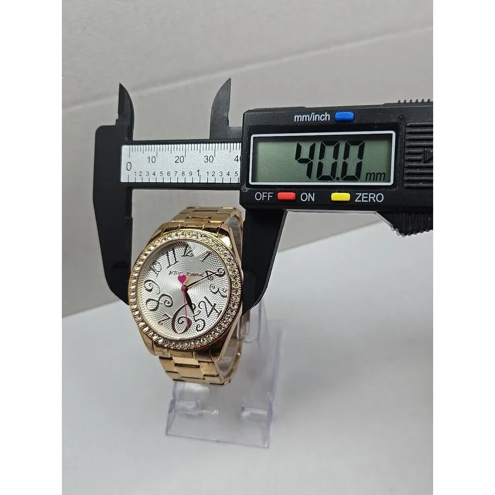 Womens Betsey Johnson 40mm Rose Gold Crystal Bezel Watch New Battery Dress Heart